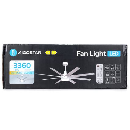 Aigostar - LED dimbare plafondventilator LED/24W/230V 2700-6500K diameter 165 cm + afstandsbediening wit
