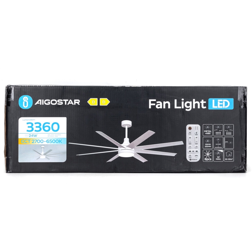 Aigostar - LED dimbare plafondventilator LED/24W/230V 2700-6500K diameter 165 cm + afstandsbediening wit