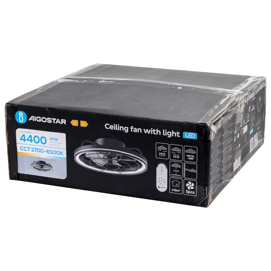 Aigostar - LED dimbare plafondventilator LED/40W/230V 2700-6500K diameter 48 cm + afstandsbediening zwart