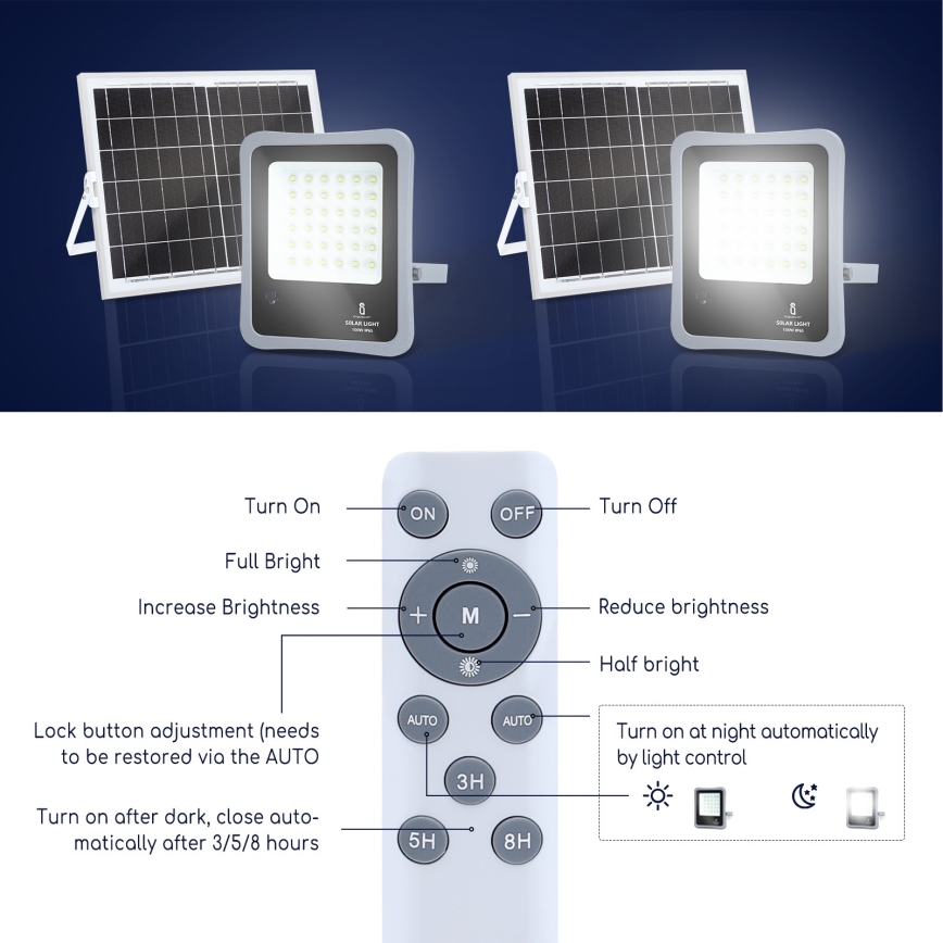 Aigostar - LED Dimbare zonne-schijnwerper LED/100W/3,2V IP65 10000 mAh + AB