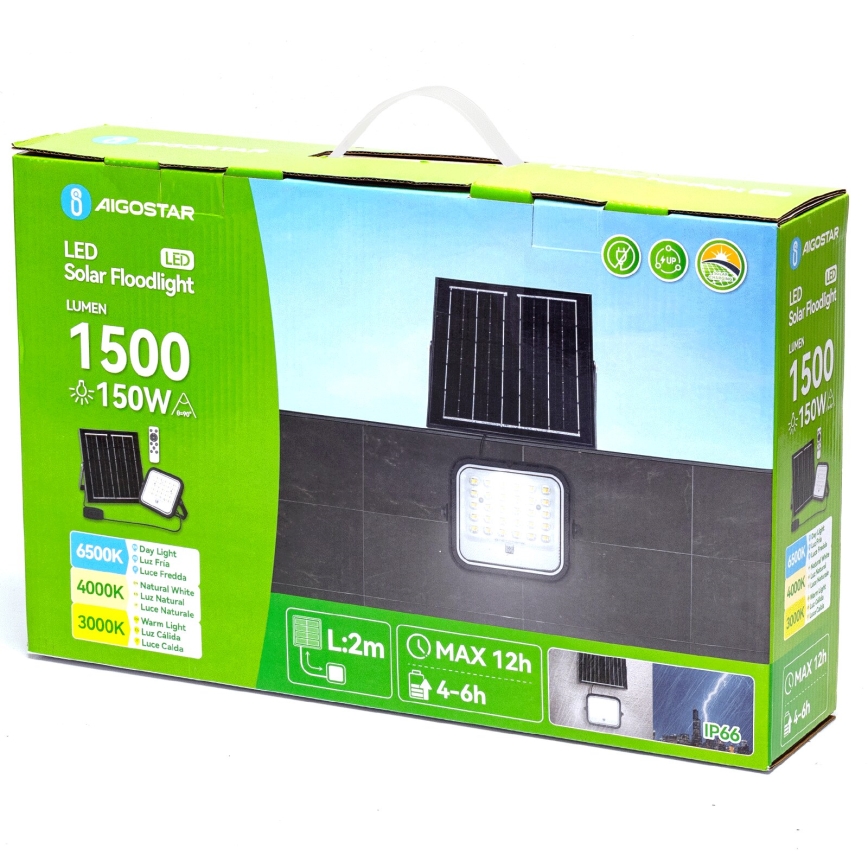 Aigostar - LED Dimbare zonne-schijnwerper LED/150W/3,4V 3000/4000/6500K IP66 + afstandsbediening
