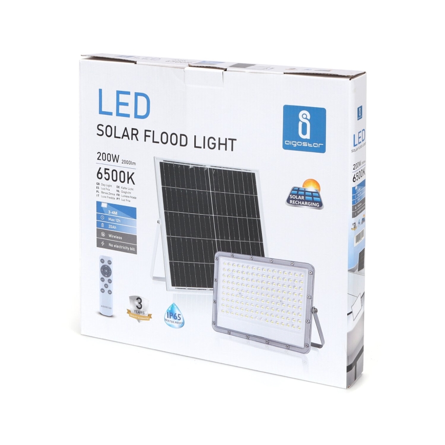Aigostar - LED Dimbare zonne-schijnwerper LED/200W/3,4V IP65 + afstandsbediening