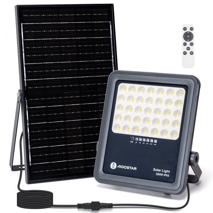 Aigostar - LED Dimbare zonne-schijnwerper LED/200W/3,4V IP65 + afstandsbediening