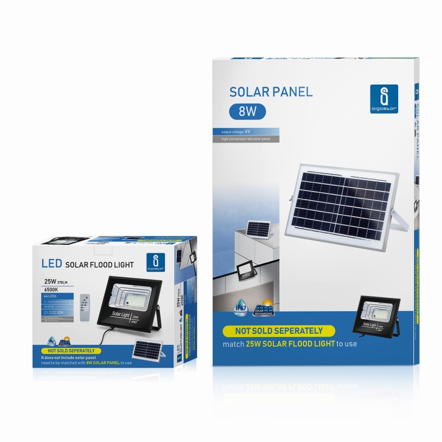 Aigostar - LED Dimbare zonne-schijnwerper LED/25W/3,2V IP67 5000 mAh + afstandsbediening