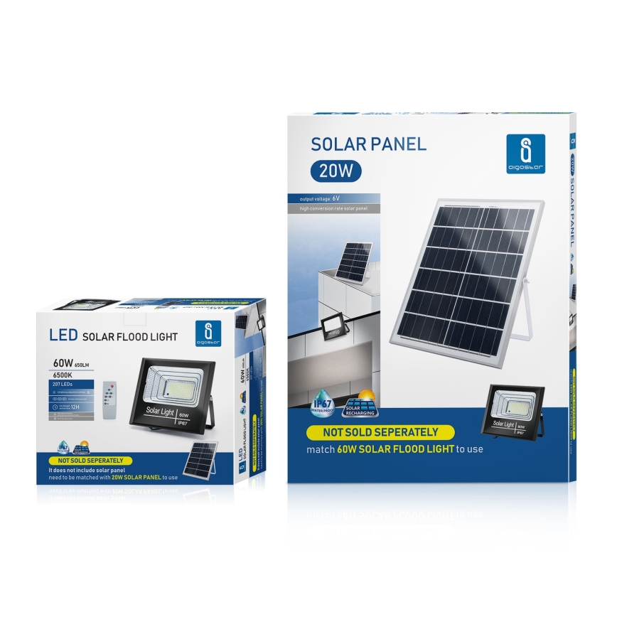 Aigostar - LED Dimbare zonne-schijnwerper LED/60W/3,2V 2000 mAh IP67 + AB