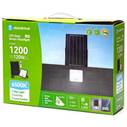 Aigostar - LED Dimbare zonne-schijnwerper met sensor LED/120W/3,4V 6500K IP66 + afstandsbediening