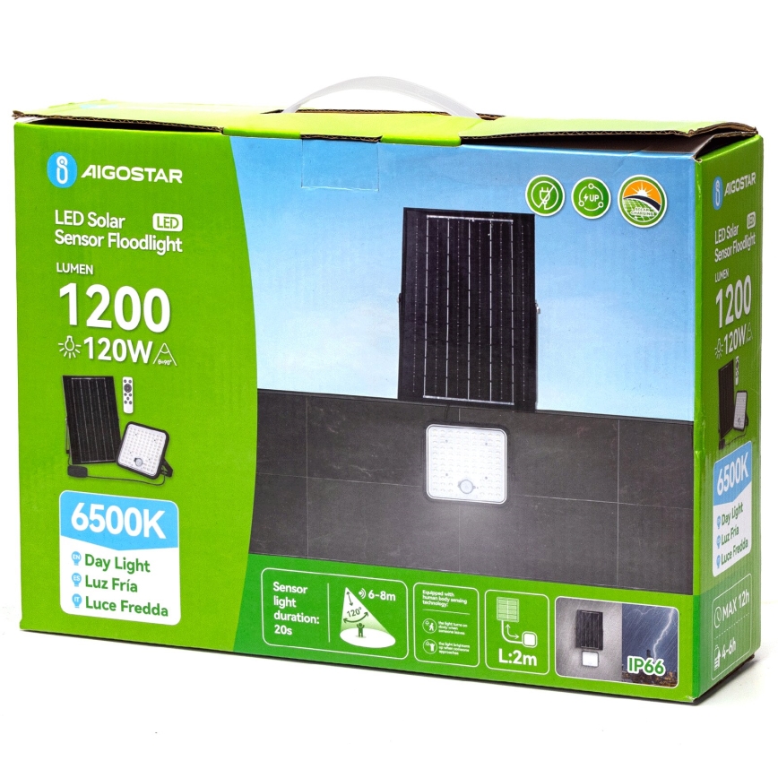 Aigostar - LED Dimbare zonne-schijnwerper met sensor LED/120W/3,4V 6500K IP66 + afstandsbediening