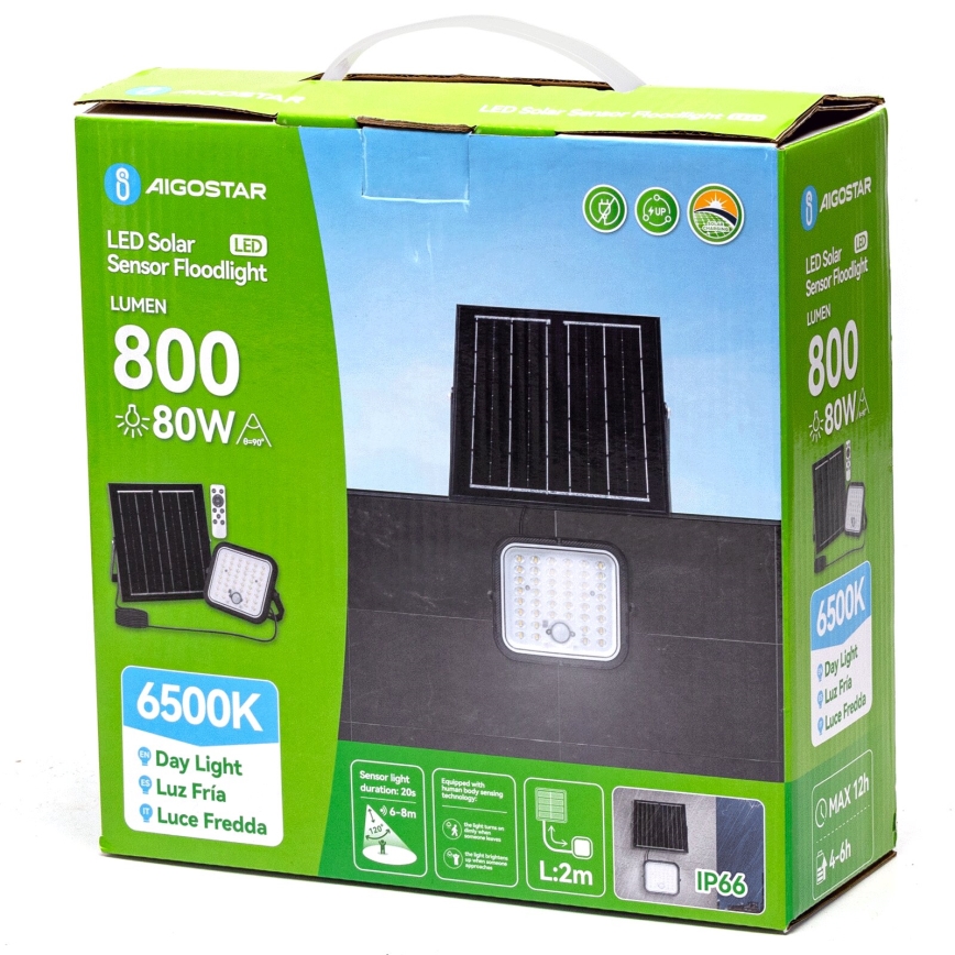 Aigostar - LED Dimbare zonne-schijnwerper met sensor LED/80W/3,4V 6500K IP66 + afstandsbediening