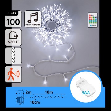 Aigostar - LED dimmable guirlande lumineuse de Noël d'extérieur avec capteur de mouvement 100xLED/3xAA 12m blanc froid + télécommande