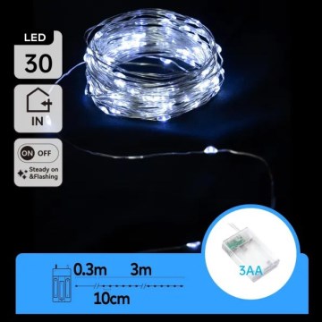 Aigostar - LED  guirlande 30xLED/3xAA 3,3 m blanc froid