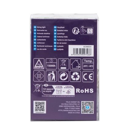 Aigostar - Guirlande de Noël extérieure à LED, 100xLED/8 fonctions, 3 piles AA, 10,3 m, IP44, multicolore