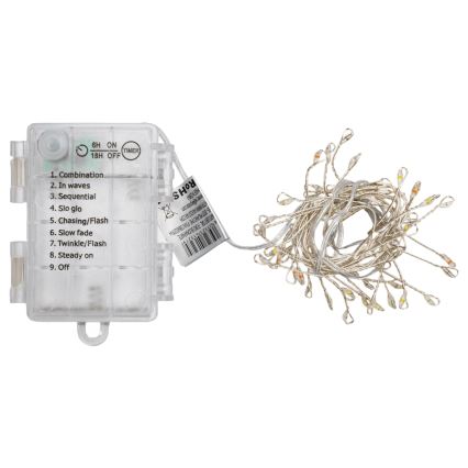 Aigostar - LED guirlande de Noël d'extérieur 50xLED/8 fonctions 3xAA 1,8m IP44 multicolore