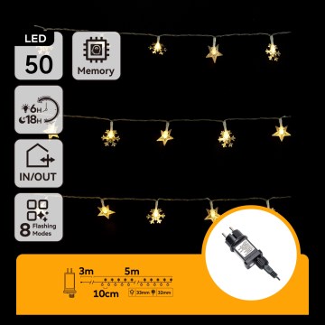 Aigostar - LED Guirlande de Noël d'extérieur 50xLED/8 fonctions 8m IP44 blanc chaud