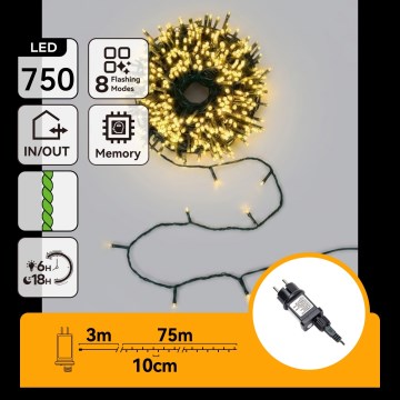 Aigostar - LED Guirlande de Noël d'extérieur 750xLED/8 fonctions 78m IP44 blanc chaud