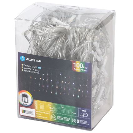 Aigostar-LED Guirlande de Noël extérieure 100xLED/8 fonctions 3xAA 8x0,4m IP44 multicolore