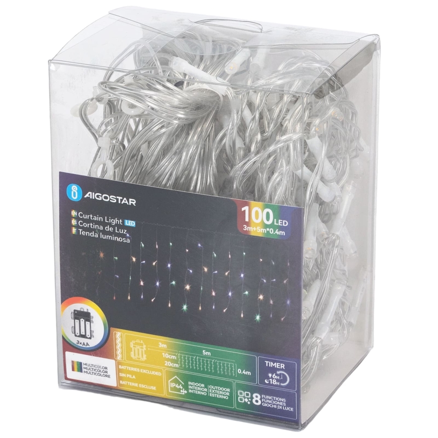 Aigostar-LED Guirlande de Noël extérieure 100xLED/8 fonctions 3xAA 8x0,4m IP44 multicolore