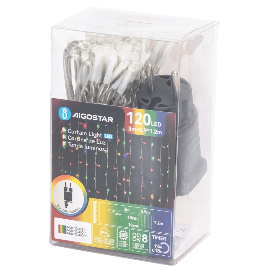 Aigostar - LED guirlande de Noël extérieure 120xLED/8 fonctions 3,9x1,2m IP44 multicolore