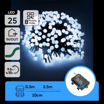 Aigostar - LED Guirlande de Noël extérieure 25xLED/8 fonctions 3xAA 2,8m IP44 blanc froid