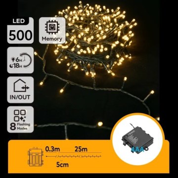 Aigostar - LED guirlande de Noël extérieure 500xLED/8 fonctions 4xAA 25,3 m IP44 blanc chaud