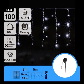 Aigostar - LED guirlande de Noël solaire 100xLED/8 fonctions 8x0,4m IP65 blanc froid 800 mAh
