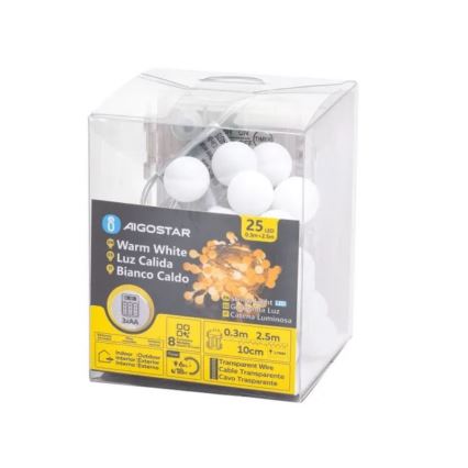 Aigostar-LED guirlande LED d'extérieur 25 LED/3xAA/8 fonctions 2,8 m IP44 blanc chaud