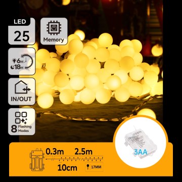Aigostar-LED Guirlande lumineuse de Noël d'extérieur 25xLED/3xAA/8 fonctions 2,8 m IP44 blanc chaud