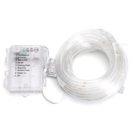 Aigostar - Guirlande de Noël LED d'extérieur 100 LED/8 fonctions 3 piles AA 10,3m IP44 blanc chaud