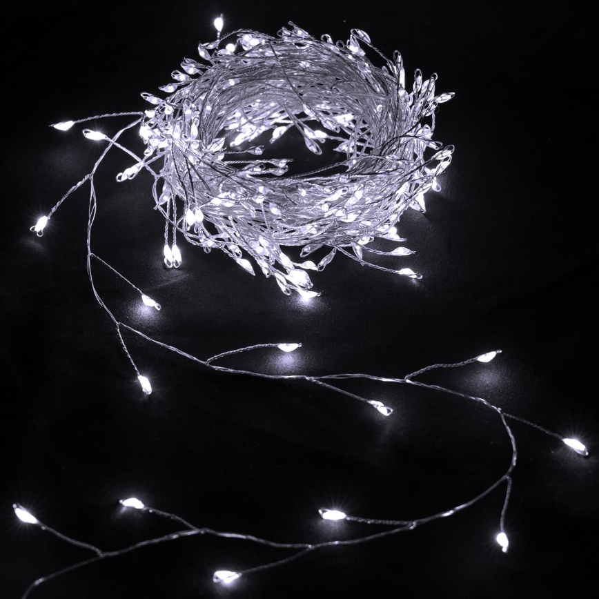 Aigostar - Guirlande de Noël LED d'extérieur 300 LED / 8 fonctions, 3xAA, 9,3 m, IP44, blanc froid