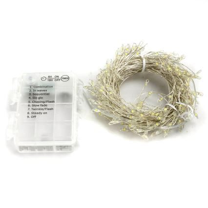 Aigostar - Guirlande de Noël LED d'extérieur 300 LED / 8 fonctions, 3xAA, 9,3 m, IP44, blanc froid