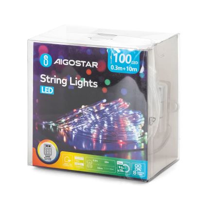 Aigostar - Guirlande lumineuse LED d'extérieur 100xLED/8 fonctions 3xAA 10,3m IP44 multicolore