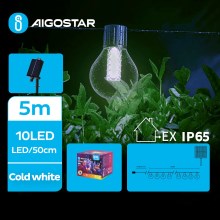 Aigostar - LED Guirlande solaire 10xLED/8 fonctions 5,5m IP65 blanc froid