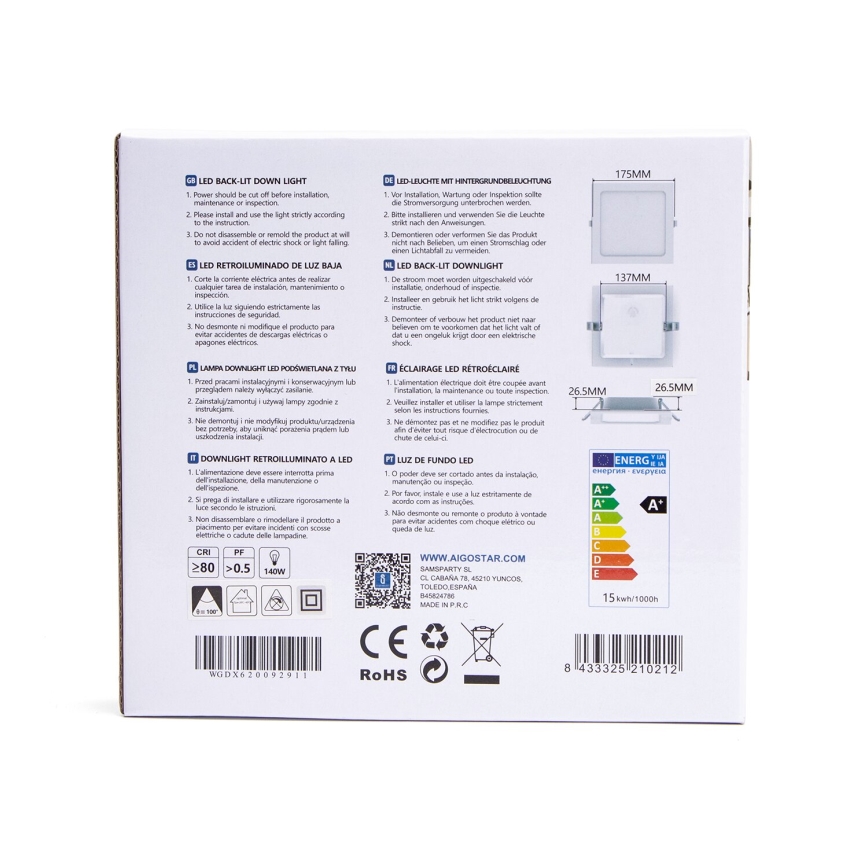 Aigostar - LED Hang plafondverlichting LED/15W/230V 17,5x17,5 cm 3000K wit