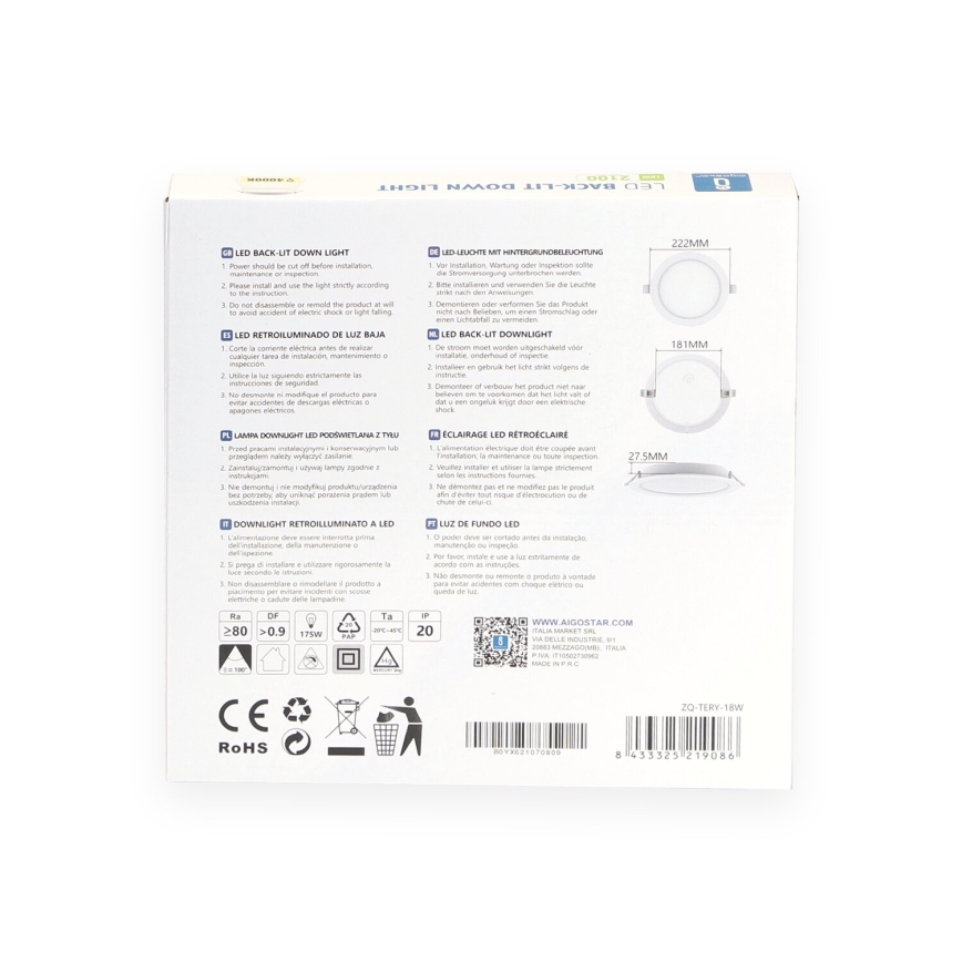 Aigostar - LED Hang plafondverlichting LED/18W/230V 4000K diameter 22 cm wit