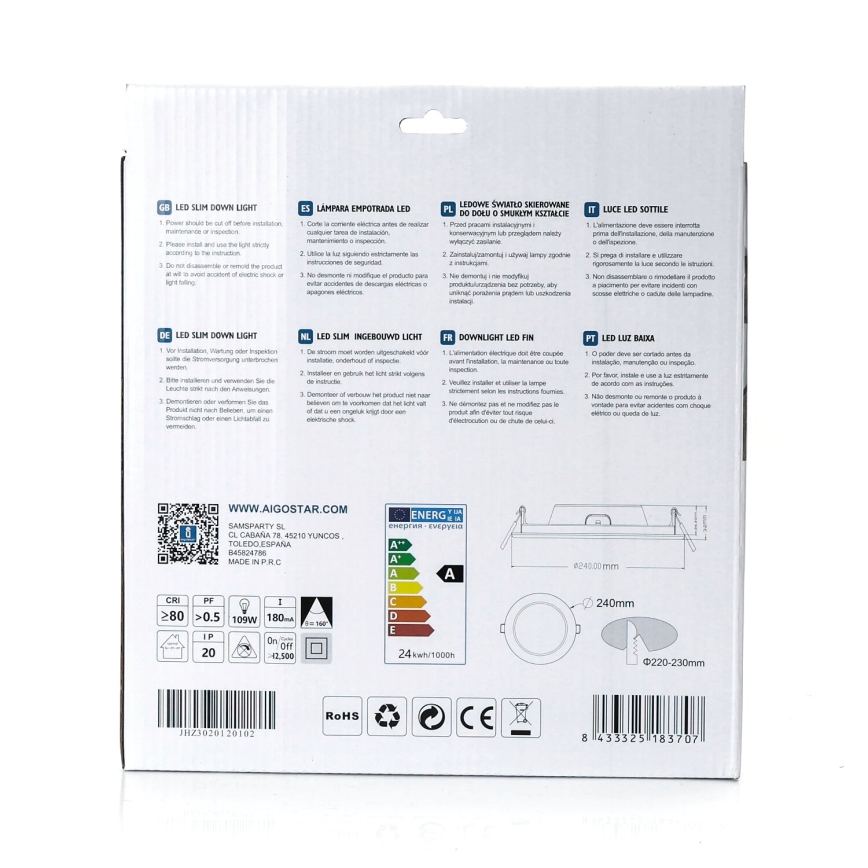 Aigostar - LED Hang plafondverlichting ULTRATHIN LED/24W/230V 4000K wit