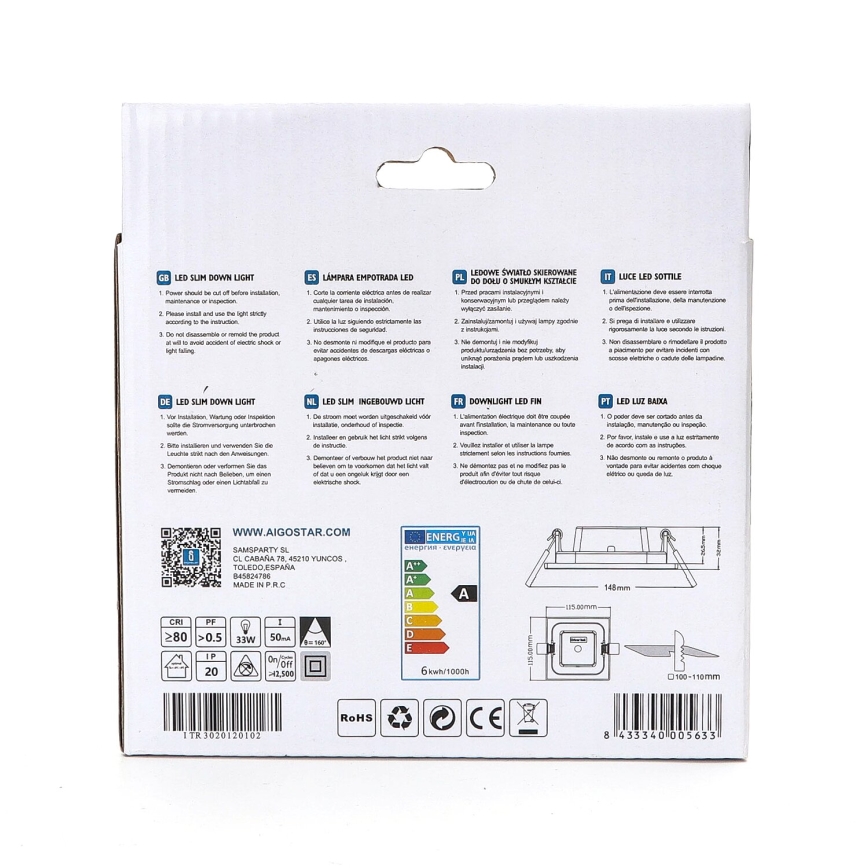 Aigostar - LED Hang plafondverlichting ULTRATHIN LED/6W/230V 6000K wit