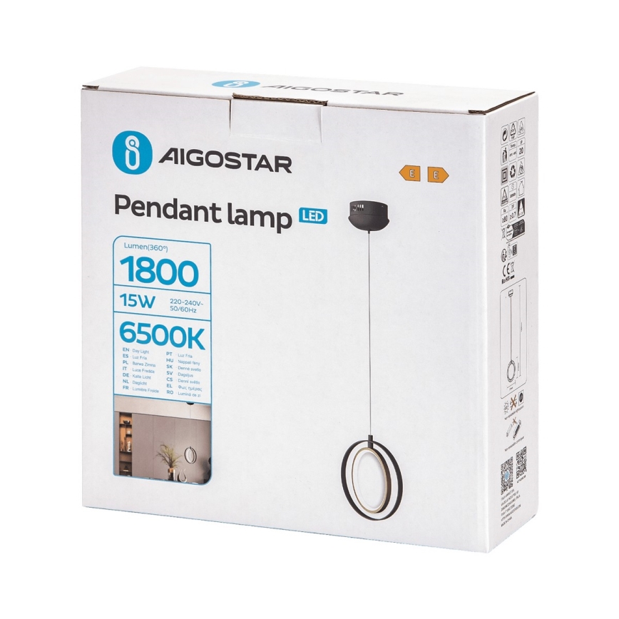 Aigostar - LED Hanglamp aan een koord LED/15W/230V 6500K zwart