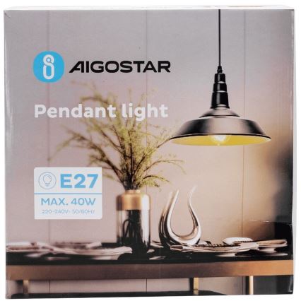Aigostar - LED hanglamp aan kabel 1xE27/60W/230V Ø 36 cm zwart