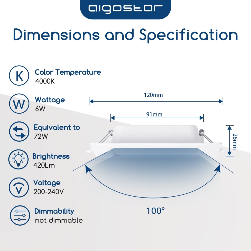 Aigostar - LED Inbouwlamp LED/6W/230V 4000K 12x12 cm wit