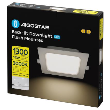 Aigostar - LED Inbouwspot LED/12W/230V 3000K 17,5x17,5 cm wit