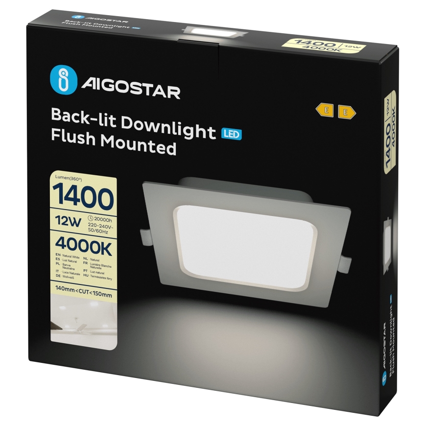 Aigostar - LED Inbouwspot LED/12W/230V 4000K 17,5x17,5 cm wit