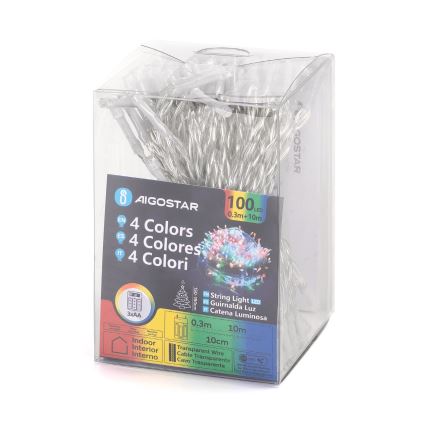Aigostar - LED Kerst lichtsnoer 100xLED/3xAA 10,3m Meerdere kleuren