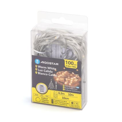 Aigostar - LED Kerst lichtsnoer 100xLED/3xAA 10,3m warm wit