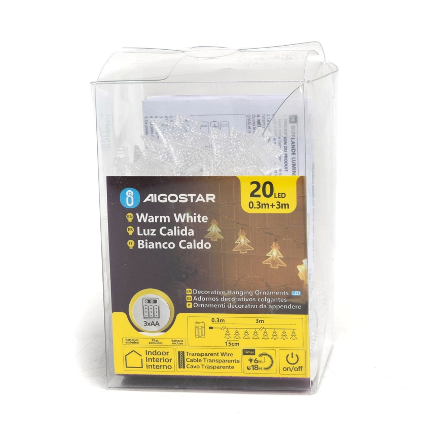 Aigostar - LED Kerst lichtsnoer 20xLED/3xAA 3,3m bomen