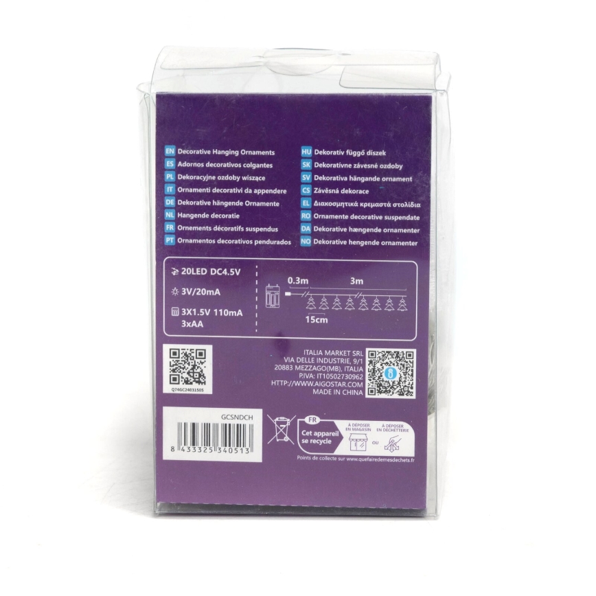 Aigostar - LED Kerst lichtsnoer 20xLED/3xAA 3,3m bomen