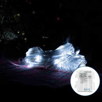 Aigostar -LED Kerst lichtsnoer voor buiten 100xLED/8 Functies/3xAA 4,5x1,5m IP44 koud wit