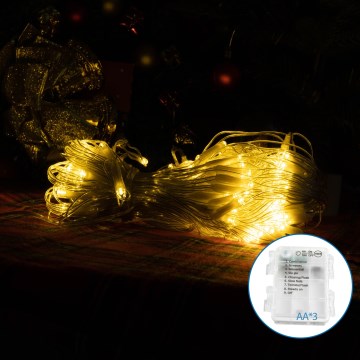 Aigostar-LED Kerst lichtsnoer voor buiten 100xLED/8 Functies 3xAA 8x0,6m IP44 warm wit