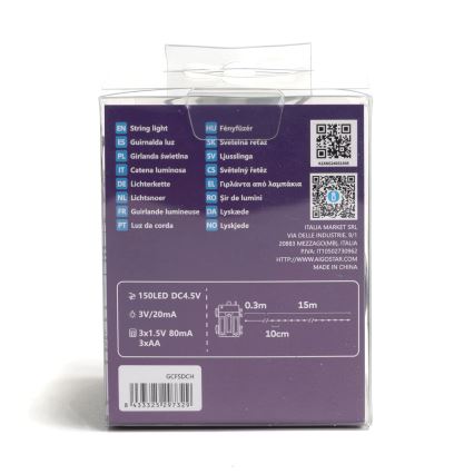 Aigostar -LED Kerst lichtsnoer voor buiten 150xLED/8 Functies 3xAA 15,3m IP44 warm wit