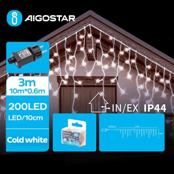 Aigostar - LED Kerst lichtsnoer voor buiten 200xLED/8 Functies 13x0,6m IP44 koud wit