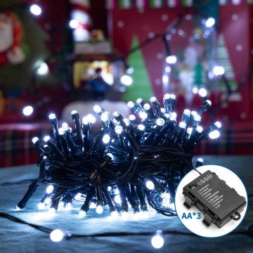 Aigostar - LED Kerst lichtsnoer voor buiten 200xLED/8 Functies/3xAA 10,3m IP44 koud wit