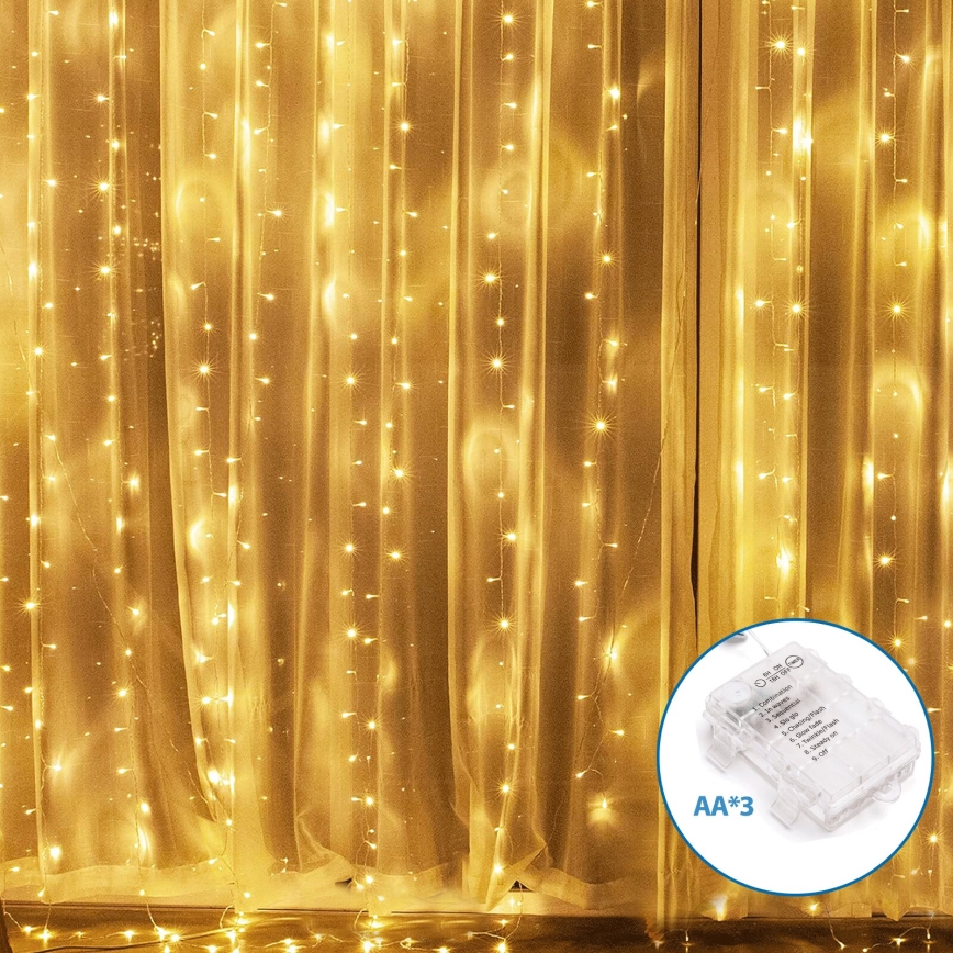 Aigostar - LED Kerst lichtsnoer voor buiten 200xLED/8 Functies 3xAA 5x2m IP44 warm wit